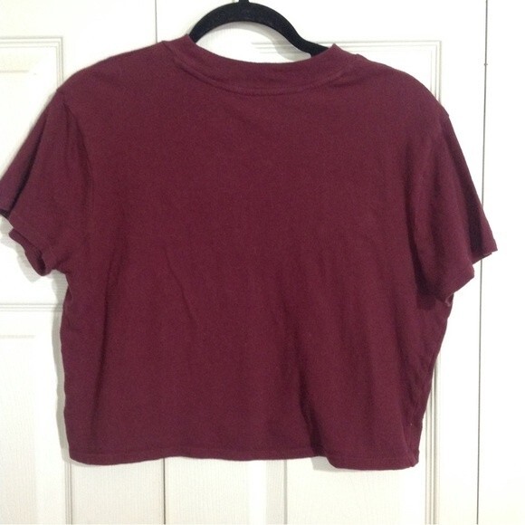 VOLCOM Size Medium 100% Cotton Maroon Oversized Crop Top Short Sleeve Crewneck - Picture 4 of 9